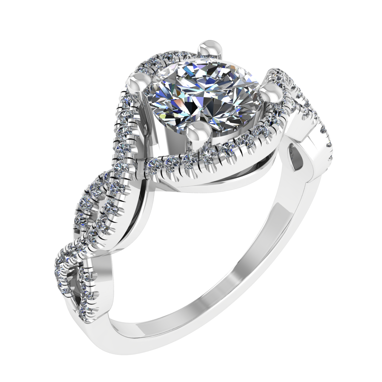 ACCENTED TWISTING PAVE 6.50mm ROUND ENGAGEMENT RING